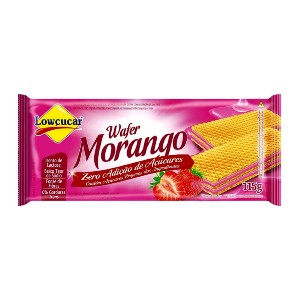 Biscoito wafer sabor morango sem adição de açucar Lowçucar 115g. Biscoito wafer sabor morango sem adição de açucar Lowçucar 115g.