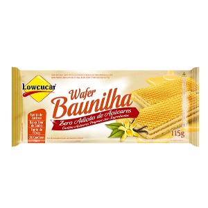 Biscoito wafer sabor baunilha sem adição de açucar Lowçucar 115g. Biscoito wafer sabor baunilha sem adição de açucar Lowçucar 115g.
