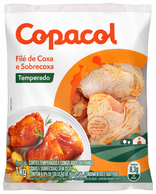 Filé De Coxa e Sobrecoxa Temperado Copacol 1kg Filé De Coxa e Sobrecoxa Temperado Copacol 1kg